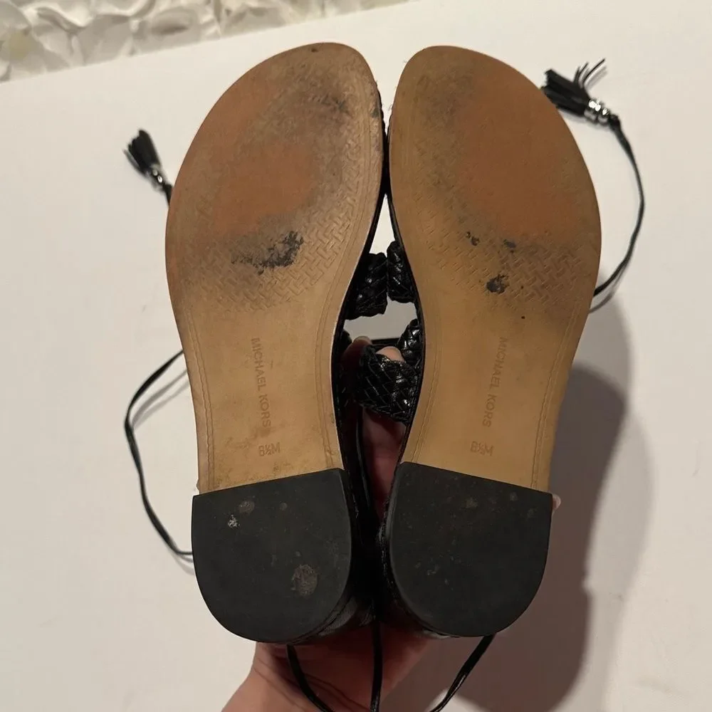 Michael Kors Black Woven Leather Gladiator Lace-Up Sandals